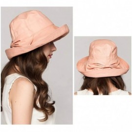 Sun Hats Women Wide Brim Bow Beach Reversible UV Sun Protection Packable Bucket Hat - Pink - CS18H5XW8AE $18.87