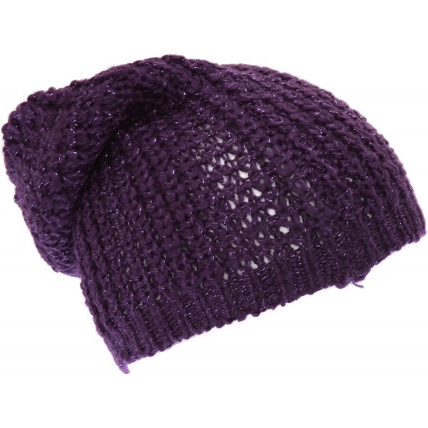 Skullies & Beanies Ladies/Womens Heavy Knit Slouch Beanie Hat - Plum - CA1156MVKV7 $10.53