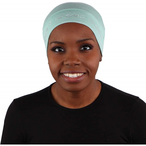 Skullies & Beanies Womens Soft Sleep Cap Comfy Cancer Hat with Rhinestone Swirly Chain Applique - Mint - C0189STLQZD $22.93