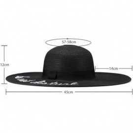 Sun Hats Womens Embroidery Large Brim Floppy Foldable Summer Sun Hat Straw Beach Hat - Black - CX1899N4XIG $12.88