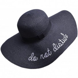 Sun Hats Womens Embroidery Large Brim Floppy Foldable Summer Sun Hat Straw Beach Hat - Black - CX1899N4XIG $12.88