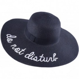 Sun Hats Womens Embroidery Large Brim Floppy Foldable Summer Sun Hat Straw Beach Hat - Black - CX1899N4XIG $12.88