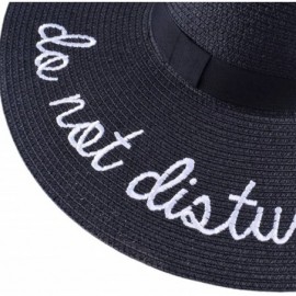 Sun Hats Womens Embroidery Large Brim Floppy Foldable Summer Sun Hat Straw Beach Hat - Black - CX1899N4XIG $12.88