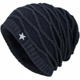 Skullies & Beanies Unisex Knit Slouchy Beanie Chunky Baggy Hat Warm Skull Ski Cap Faux Fur Pompom Hats for Women Men - D-navy...