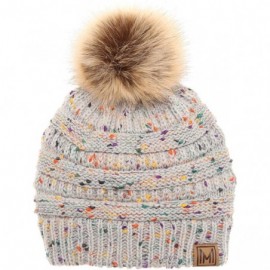 Skullies & Beanies Women's Soft Stretch Cable Knit Warm Skully Faux Fur Pom Pom Beanie Hats - Confetti - Light Grey - CO18W3W...