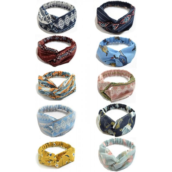 Headbands 10 Pack Boho Headbands for Women Girls Criss Cross Elastic Hair Band Twisted Head Wrap - 10PCS-D - CQ18XRX8N2X $14.88