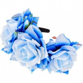 Headbands Women's Oversized Large Rose Flower Headband Floral Crown Wreath Garland Halo Hairpiece - Blue - CR180IY5GN8 $14.64