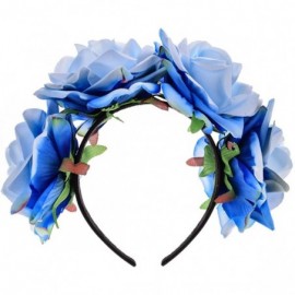 Headbands Women's Oversized Large Rose Flower Headband Floral Crown Wreath Garland Halo Hairpiece - Blue - CR180IY5GN8 $14.64