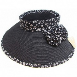 Sun Hats Women's Summer Foldable Straw Sun Visor w/Cute Bowtie UPF 50+ Packable Wide Brim Roll-Up Visor Beach Hat - 02blk - C...