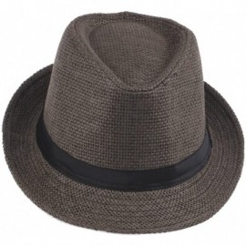 Sun Hats Women Fedora Trilby Beach Sun Pp Braid Straw Panama Hat - Brown - CI11JXSHFIR $15.18