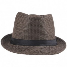 Sun Hats Women Fedora Trilby Beach Sun Pp Braid Straw Panama Hat - Brown - CI11JXSHFIR $15.18