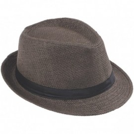 Sun Hats Women Fedora Trilby Beach Sun Pp Braid Straw Panama Hat - Brown - CI11JXSHFIR $15.18