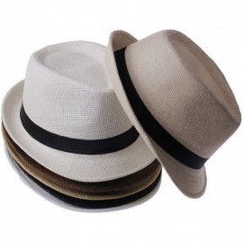 Sun Hats Women Fedora Trilby Beach Sun Pp Braid Straw Panama Hat - Brown - CI11JXSHFIR $15.18