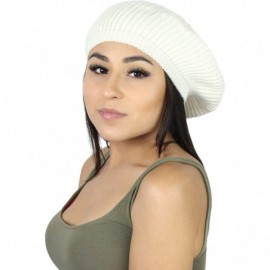 Berets Cute Boho Cable Ribbed Knit Slouch Beret Cap- Chic Slouchy Beanie Winter Hat - Ivory - C1186I9733L $16.46
