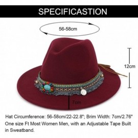 Fedoras Men Women Vintage Felt Fedora Hat Wide Brim Panama Hats with Buckle - Wine Red - CA18SWKOGMQ $17.84