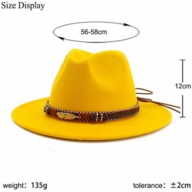 Fedoras Men Women Ethnic Felt Fedora Hat Wide Brim Panama Hats with Band - Yellow - CT18R9U89I4 $17.84