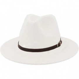 Fedoras Men & Women Panama Hat Classic Wide Brim Fedora Hat with Belt Buckle - A-white - C918SA7WSAL $13.58
