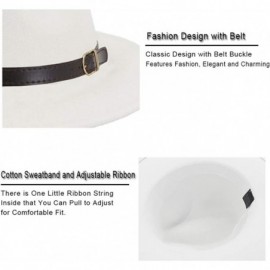 Fedoras Men & Women Panama Hat Classic Wide Brim Fedora Hat with Belt Buckle - A-white - C918SA7WSAL $13.58