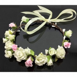 Headbands Girls Flower Crown Floral Headband - Headpiece Womens Wedding Bridal Wreath - Artificial Silk Roses Boho Kids - CE1...