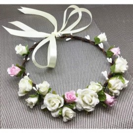 Headbands Girls Flower Crown Floral Headband - Headpiece Womens Wedding Bridal Wreath - Artificial Silk Roses Boho Kids - CE1...