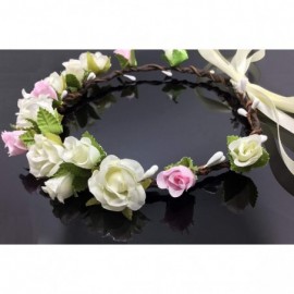 Headbands Girls Flower Crown Floral Headband - Headpiece Womens Wedding Bridal Wreath - Artificial Silk Roses Boho Kids - CE1...