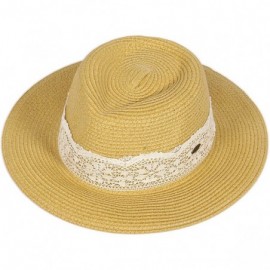 Sun Hats Beach Sun Hats for Women Large Sized Paper Straw Wide Brim Summer Panama Fedora - Sun Protection - CH18RE3WIXR $11.45