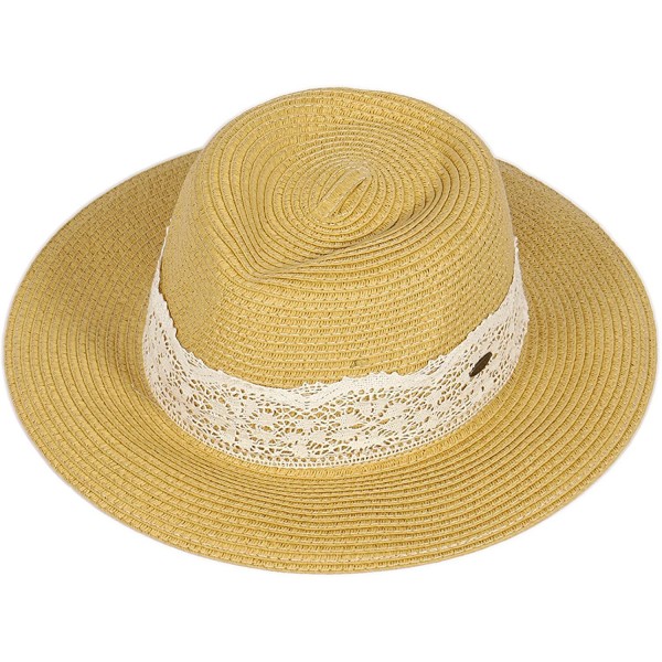 Sun Hats Beach Sun Hats for Women Large Sized Paper Straw Wide Brim Summer Panama Fedora - Sun Protection - CH18RE3WIXR $11.45