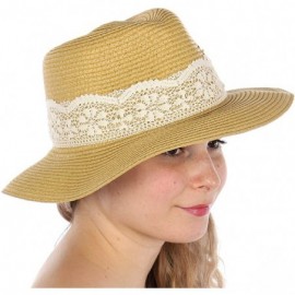 Sun Hats Beach Sun Hats for Women Large Sized Paper Straw Wide Brim Summer Panama Fedora - Sun Protection - CH18RE3WIXR $11.45