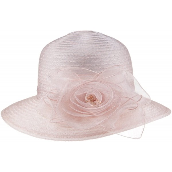 Sun Hats 1920s Womens Summer Organza Kentucky Derby Dress Bowler Sun Hat Derby Tea Party - Beige - CN188N58RZS $10.69