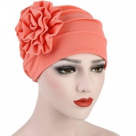 Skullies & Beanies Women's Floral Muslim Hijab Cap Solid Color Stretch Chemo Turban Hat Head Scarf - Watermelon Red - CW187T8...