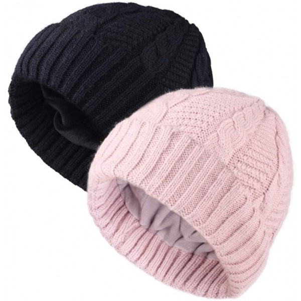 Skullies & Beanies Beanie Hat for Men Women Cuffed Winter Hats Cable Knit Warm Fleece Lining Skull Cap - Z-bk-pink - C718XRXU...