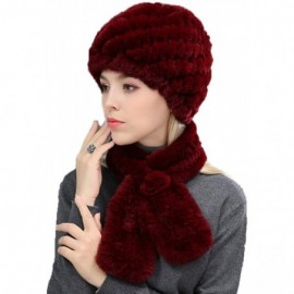 Skullies & Beanies Women's Real Rex Rabbit Fur Hat and Real Rabbit Fur Scarf 1 Set Winter Warm Fashion - Wine Red - CT18UNO0K...