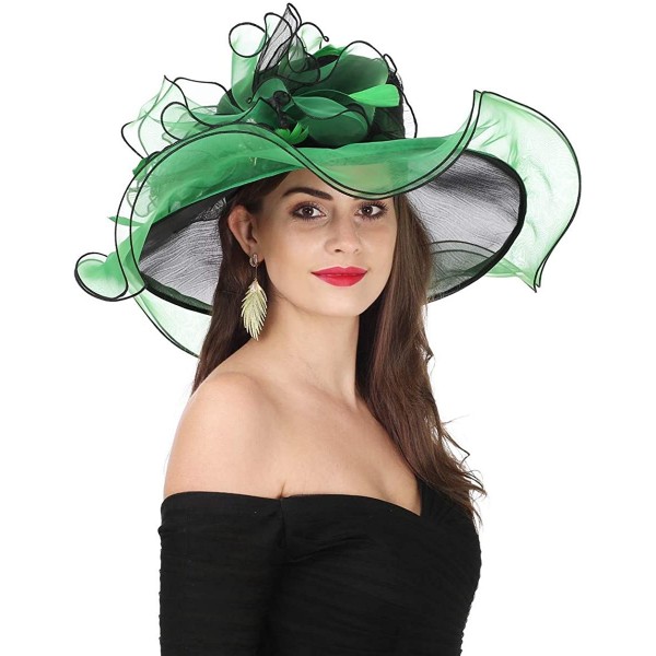 Sun Hats Women Kentucky Derby Church Cap Wide Brim Summer Sun Hat for Party Wedding - Bowknot-black/Green - C91803RISG6 $20.97