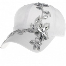 Bucket Hats Lady Cotton Campagne Bling Flower Pattern Adjustable Baseball Cap - White - CR189XQRSCW $9.48