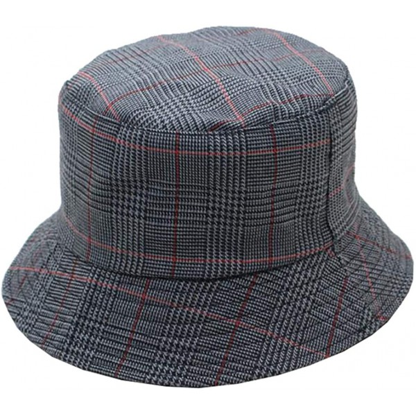 Bucket Hats Women Plaid-Fisherman-Bucket Hats Reversible Packable Japanese Style - Grey - CA18NI3KDC7 $9.52