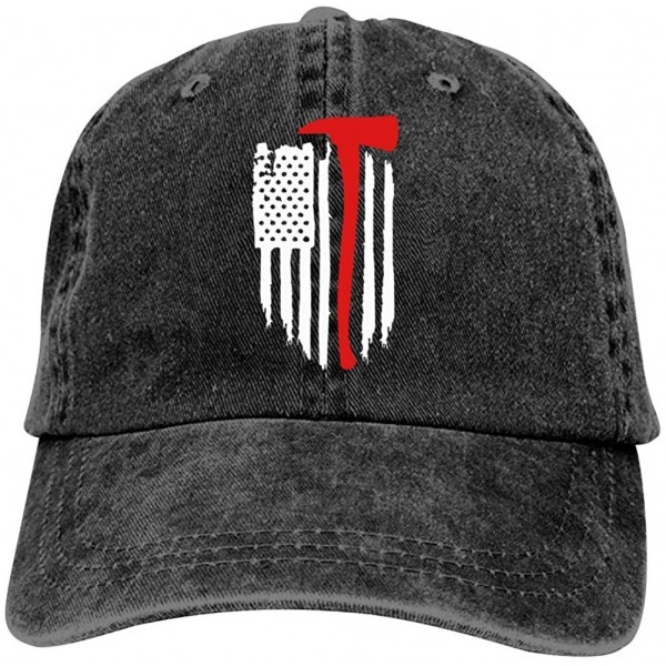 Baseball Caps American Flag Firefighter Baseball Cap Adjustable Denim Trucker Cap Jeans Caps for Adult Black - C818NKLUIGS $1...