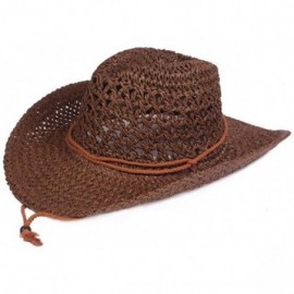 Fedoras Mens Wide Brim Straw Hat Fedora Panama Summer Beach Sun Hat UPF - B-brown - CO18SQ79CI9 $15.11