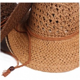 Fedoras Mens Wide Brim Straw Hat Fedora Panama Summer Beach Sun Hat UPF - B-brown - CO18SQ79CI9 $15.11