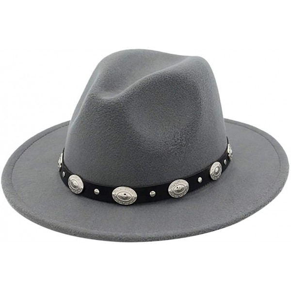 Fedoras Mens Western Cowboy Hat Faux Felt Wide Brim Fedora Hat - A Gray - C3193W7OD3U $10.48