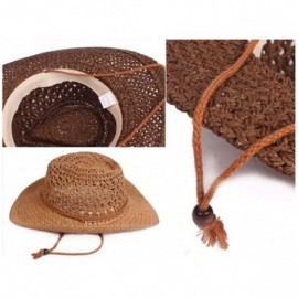 Fedoras Mens Wide Brim Straw Hat Fedora Panama Summer Beach Sun Hat UPF - B-brown - CO18SQ79CI9 $15.11