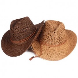 Fedoras Mens Wide Brim Straw Hat Fedora Panama Summer Beach Sun Hat UPF - B-brown - CO18SQ79CI9 $15.11