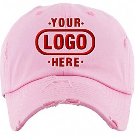 Baseball Caps Distressed Unstructured Adjustable Cap Embroidered with Your Own Text - Pink - Logo - CU18G9OIWTG $58.88