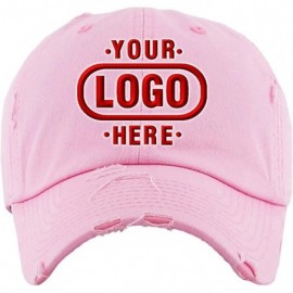 Baseball Caps Distressed Unstructured Adjustable Cap Embroidered with Your Own Text - Pink - Logo - CU18G9OIWTG $38.47