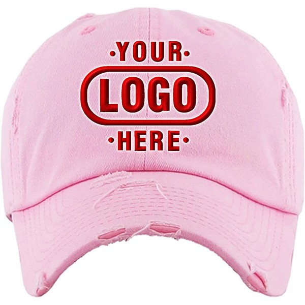 Baseball Caps Distressed Unstructured Adjustable Cap Embroidered with Your Own Text - Pink - Logo - CU18G9OIWTG $38.47