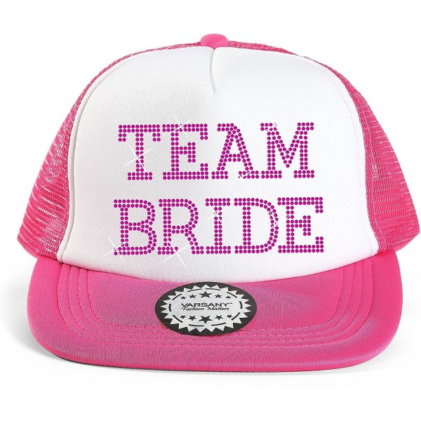 Baseball Caps Team Bride Baseball Hat Crystal Bridal Wedding Party Trucker Cap - Pink - CA12GNLBL0J $10.11