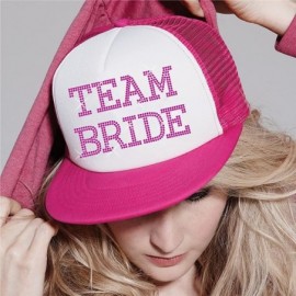 Baseball Caps Team Bride Baseball Hat Crystal Bridal Wedding Party Trucker Cap - Pink - CA12GNLBL0J $10.11