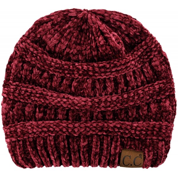 Skullies & Beanies Women's Chenille Soft Warm Thick Knit Beanie Cap Hat - Burgundy - CX18IQH6II6 $11.87