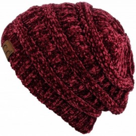Skullies & Beanies Women's Chenille Soft Warm Thick Knit Beanie Cap Hat - Burgundy - CX18IQH6II6 $11.87