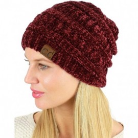 Skullies & Beanies Women's Chenille Soft Warm Thick Knit Beanie Cap Hat - Burgundy - CX18IQH6II6 $11.87