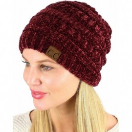 Skullies & Beanies Women's Chenille Soft Warm Thick Knit Beanie Cap Hat - Burgundy - CX18IQH6II6 $11.87